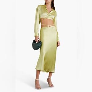 CHRISTOPHER ESBER Cutout Silk Yellow Charmeuse Strappy Midi Skirt Size 12